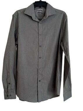 Michael Kors Men's Charcoal Gray Micro-Check Slim Fit Dress Shirt Medium NEW